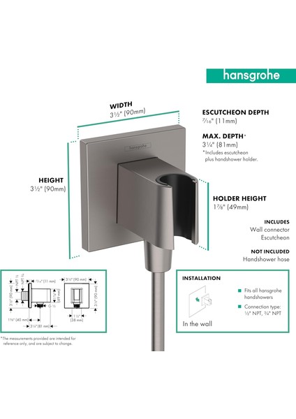 El Tipi Duş Duvar Prizi 1/2 "fırçalanmış Siyah Krom, 26889341 Dişli Bağlantısı fiyatları