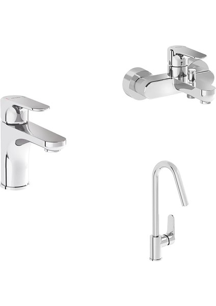 Ovalis Lavabo Bataryası + Banyo Bataryası + Eviye Bataryası Seti