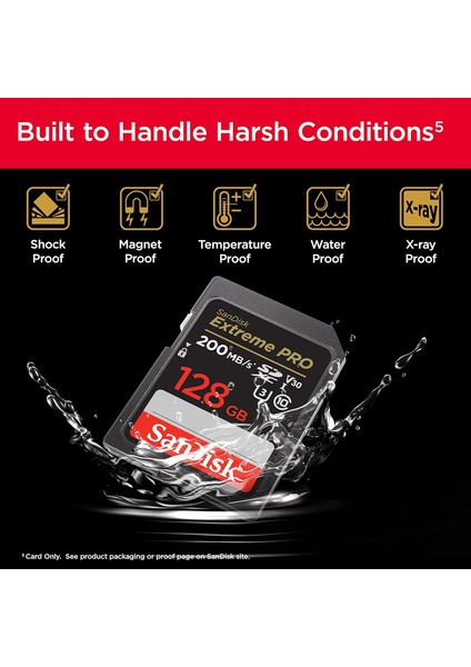 Extreme Pro Sdxc Uhs-I Hafıza Kartı, 128 Gb, 200 Mb/sn Aktarım Hızı, U3: Uhs Speed Sınıf, V3 indirimleri