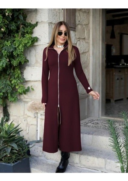Kadın Uzun Kollu Önden Fermuarlı Maxi Viskon Iki Iplik Elbise fiyatları
