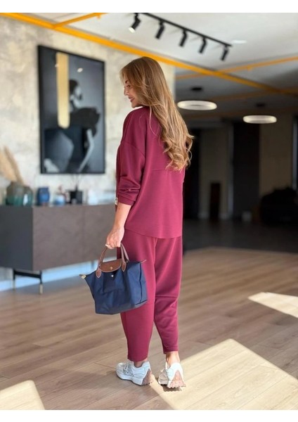 Kadın Uzun Kollu Bisiklet Yaka Viskon Iki Iplik Bluz ve Pantolon Ikili Takım modelleri