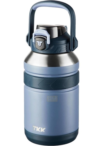 Tkk Büyük Boy 1000ML Pipetli/pipetsiz Kullanım Askılı Paslanmaz Çelik Termos Matara (Lacivert)