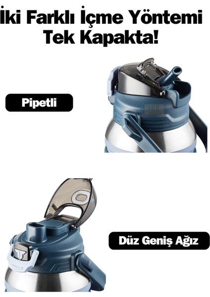 Tkk Büyük Boy 1000ML Pipetli/pipetsiz Kullanım Askılı Paslanmaz Çelik Termos Matara (Lacivert) fiyatları