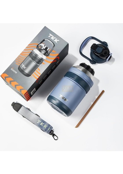 Tkk Büyük Boy 1000ML Pipetli/pipetsiz Kullanım Askılı Paslanmaz Çelik Termos Matara (Lacivert) modelleri