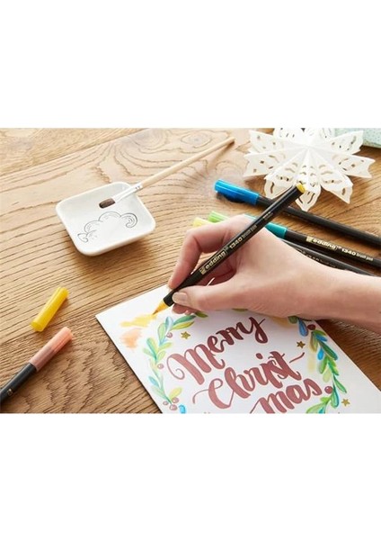 1340 Metalik Fırça Uçlu Keçeli Kalem, 6 Parlak Renkli Set, Esnek Fırça Ucu