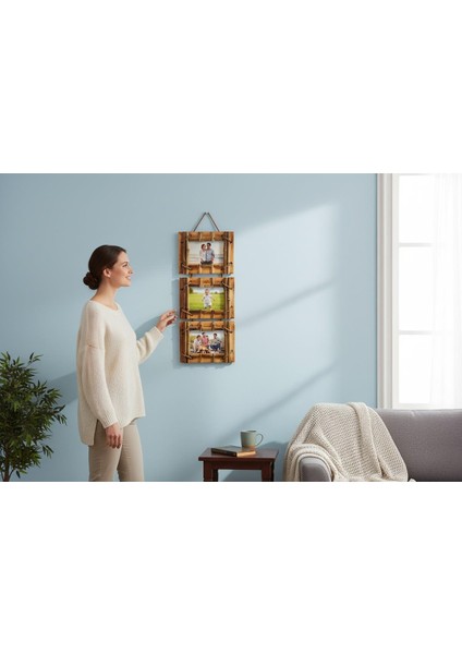 El Yapımı Doğal Ahşap 3’lü Bambu Bamboo Fotoğraf Çerçevesi Dekoratif Ev Ofis Hediyesi Duvar Süsü - 9 fiyatları