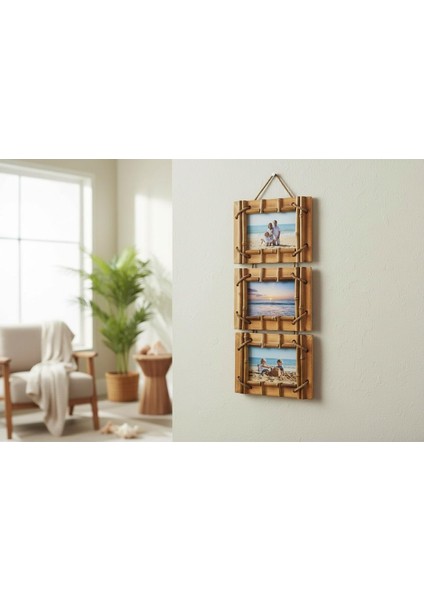 El Yapımı Doğal Ahşap 3’lü Bambu Bamboo Fotoğraf Çerçevesi Dekoratif Ev Ofis Hediyesi Duvar Süsü - 9 modelleri