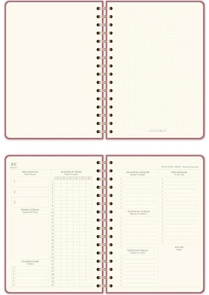 A5 Spiralli Keten Süresiz Planlayıcı Ajanda Pembe