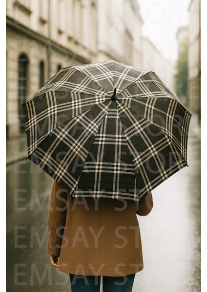 Hafif ve Sağlam Otomatik Ekose Şemsiye, Rüzgara Dayanıklı, Unisex Kullanıma Uygun