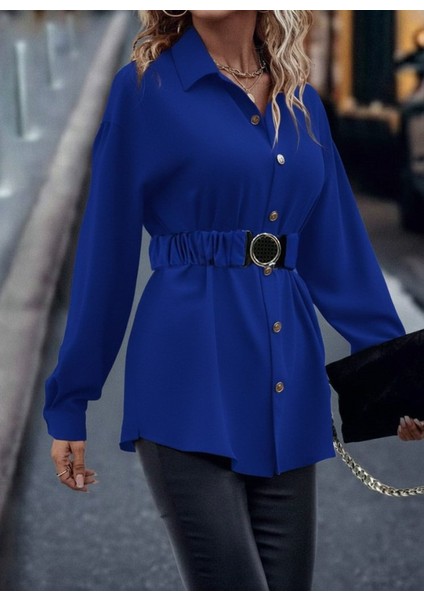 Kadın Uzun Kollu Yakalı Önden Düğmeli Belden Kemerli Ithal Krep Bluz fiyatları