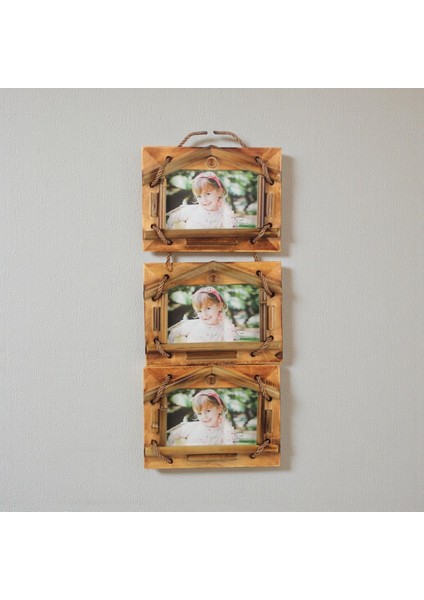 El Yapımı Doğal Ahşap 3’lü Bambu Bamboo Fotoğraf Çerçevesi Dekoratif Ev Ofis Hediyesi Duvar Süsü - 8