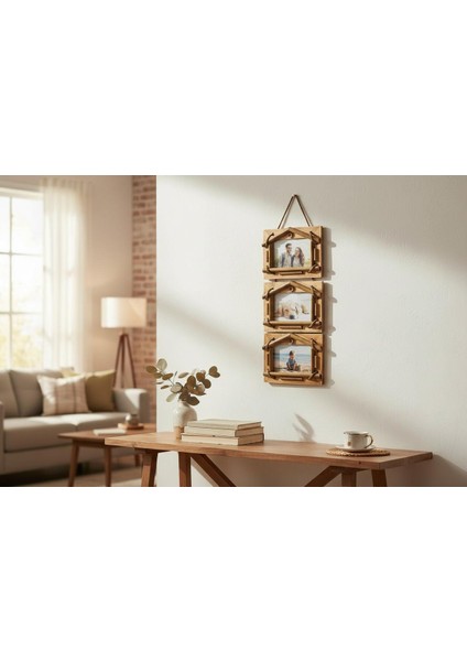 El Yapımı Doğal Ahşap 3’lü Bambu Bamboo Fotoğraf Çerçevesi Dekoratif Ev Ofis Hediyesi Duvar Süsü - 8 fiyatları