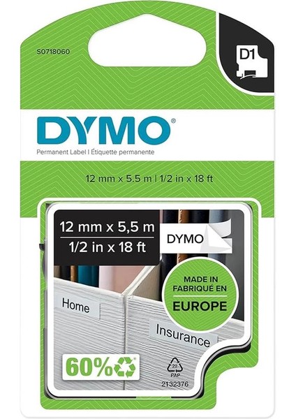 S0718060, Yüksek Performans Kalıcı Polyester (12 mm x 5,5 Mt), Siyah/beyaz (16959)