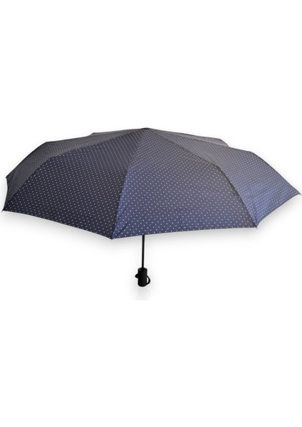 Lacivert Puantiyeli Tam Otomatik 8 Telli Kısa Şemsiye, Şık ve Kullanışlı.