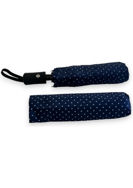 Lacivert Puantiyeli Tam Otomatik 8 Telli Kısa Şemsiye, Şık ve Kullanışlı. modelleri