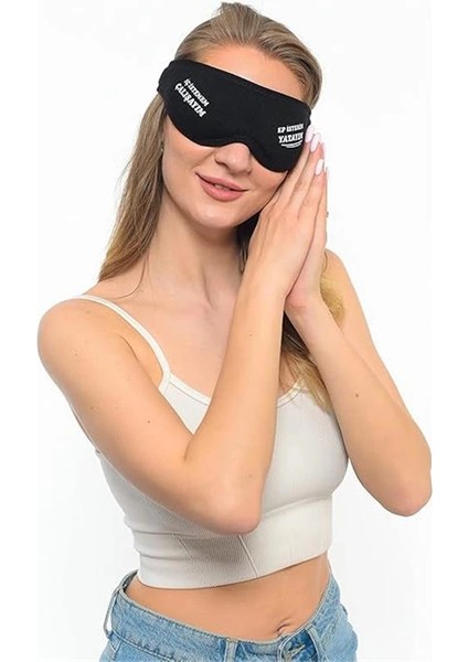 Yıkanabilir Siyah Pamuklu Uyku Maskesi Göz Bandı