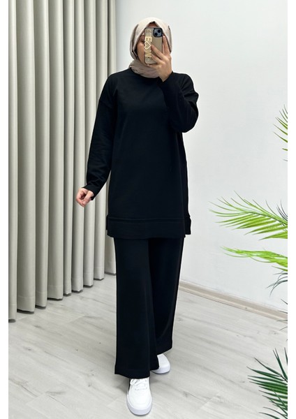 Magazin Merserize Kumaş Standart Beden Rahat Kalıp Tunik ve Bol Paça Pantolonlu Ikili Tesettür Takım
