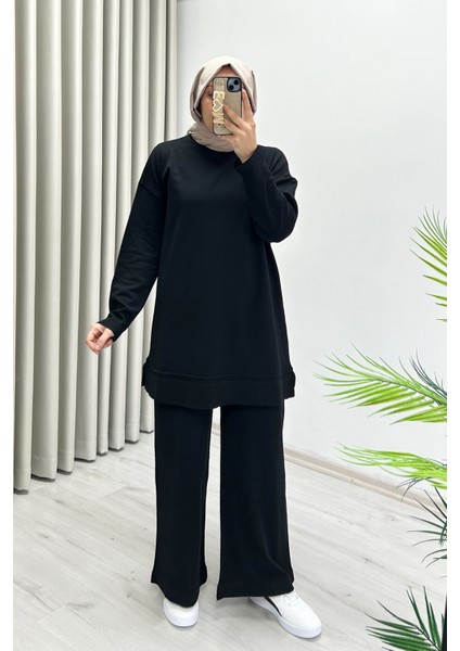 Magazin Merserize Kumaş Standart Beden Rahat Kalıp Tunik ve Bol Paça Pantolonlu Ikili Tesettür Takım modelleri