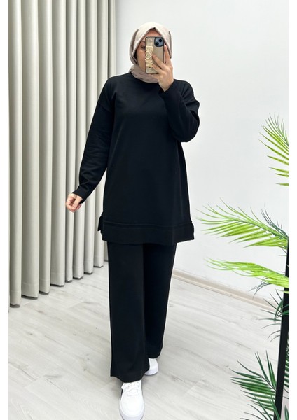 Magazin Merserize Kumaş Standart Beden Rahat Kalıp Tunik ve Bol Paça Pantolonlu Ikili Tesettür Takım fırsatları