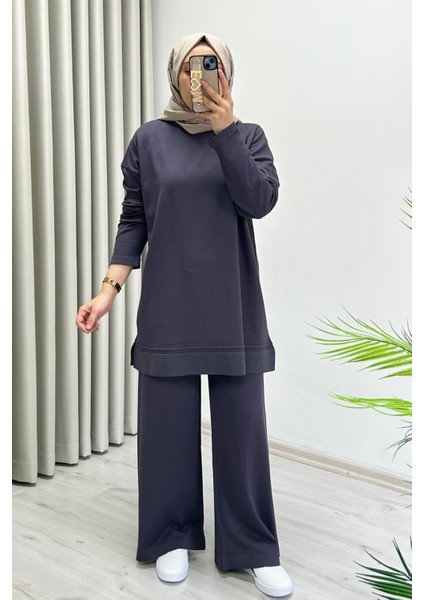Magazin Merserize Kumaş Standart Beden Rahat Kalıp Tunik ve Bol Paça Pantolonlu Ikili Tesettür Takım