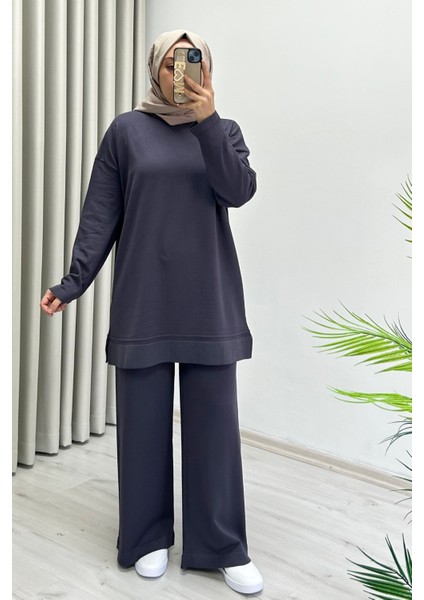 Magazin Merserize Kumaş Standart Beden Rahat Kalıp Tunik ve Bol Paça Pantolonlu Ikili Tesettür Takım fiyatları