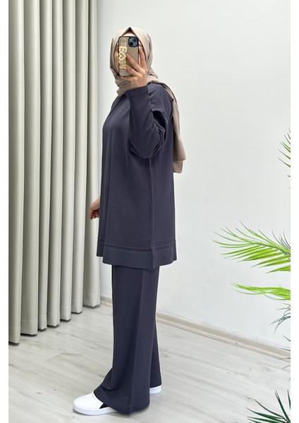 Magazin Merserize Kumaş Standart Beden Rahat Kalıp Tunik ve Bol Paça Pantolonlu Ikili Tesettür Takım modelleri