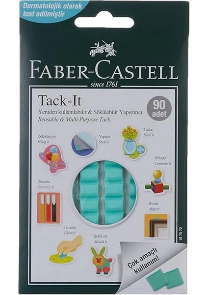 Faber-Castell Tack-It Yeşil, 50 Gr, 90 Parça, Yeniden Kullanılabilir Hamur Yapıştırıcı, Sökülebilir