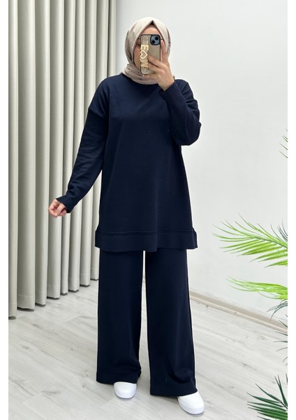 Magazin Merserize Kumaş Standart Beden Rahat Kalıp Tunik ve Bol Paça Pantolonlu Ikili Tesettür Takım