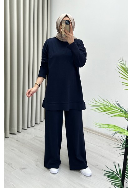 Magazin Merserize Kumaş Standart Beden Rahat Kalıp Tunik ve Bol Paça Pantolonlu Ikili Tesettür Takım modelleri