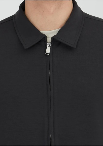 Antrasit Polo Yaka Düz Sweatshırt modelleri