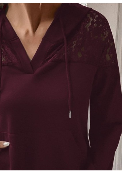 Kadın Uzun Kollu Kapşonlu Bağcıklı Dantelli Viskon Iki Iplik Bluz modelleri