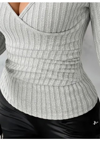 Kadın Uzun Kollu Kruvaze Yakalı Incili Şardonlu Kaşkorse Bluz fiyatları