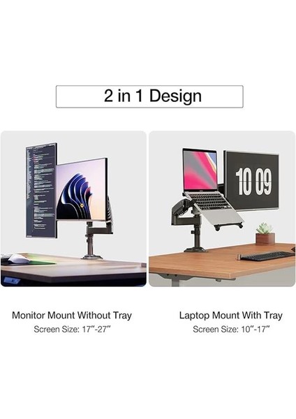 North Bayou Nb H180-FP Çift Kol Amortisörlü 17"-27" Monitör Tutucu ve Laptop Standı fiyatları