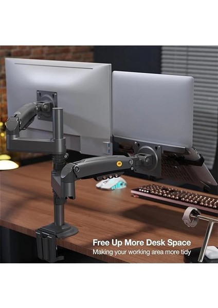 North Bayou Nb H180-FP Çift Kol Amortisörlü 17"-27" Monitör Tutucu ve Laptop Standı modelleri