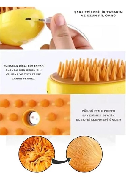 Buharlı Kedi ve Köpek Tarağı, Yumuşak Silikon Başlıklı, Kedi Köpek Yıkama Fırçası