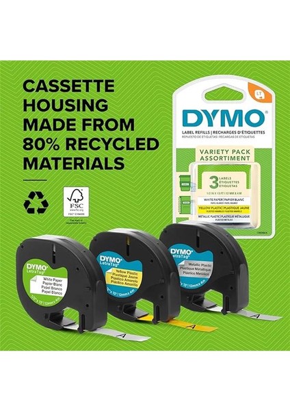 Letratag Plastik Şerit (12 mm x 4 Mt), Beyaz (59422)