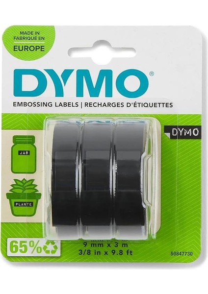 3D Plastik Kabartma Şerit (9 mm x 3 Mt), 3'lü Paket, Siyah - S0847730