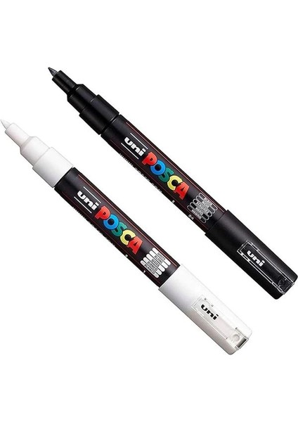 Pc-1m Boya Sanatı Markör Kalemleri - Kumaş Cam Metal Kalem - Siyah + Beyaz (Her Birinden 1