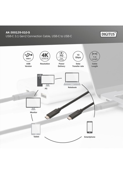 1m M/m USB Type-C Bağlantı Kablosu AK-300139-010-S modelleri