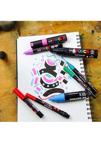 Uni Posca Markör Kalem 3m 12'li Set 0.9-1.3 mm Keçe Uçlu fırsatları