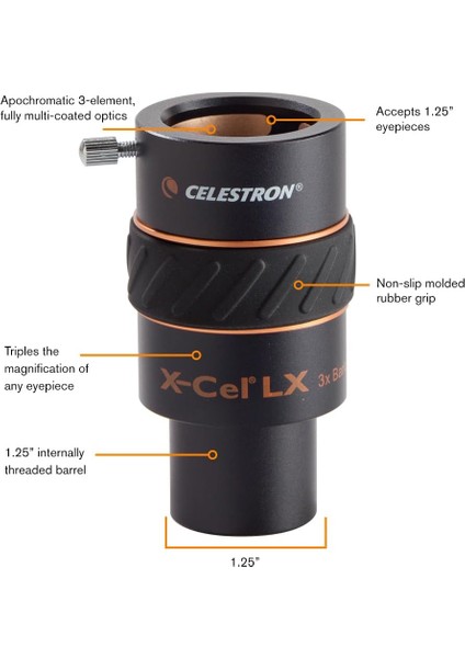 93428 1,25 Inç X-Cel Lx 3x Barlow Lens, Siyah fiyatları