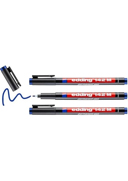 , 142 M Permanent Kalem, Asetat Kalemi, Mavi, 3'lü Set, 1 mm Yuvarlak Uç