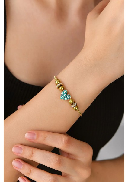 Nazar Boncuklu Charmlı Paslanmaz Çelik Bileklik