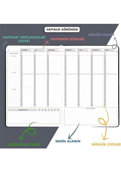 Fz Planner Tarihsiz Haftalık Planlayıcı Deri Ajanda, Siyah modelleri