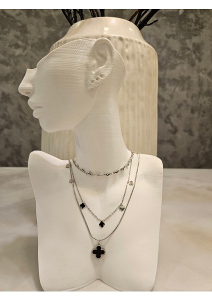 316L Paslanmaz Çelik 3 Sıralı Yonca Kolye