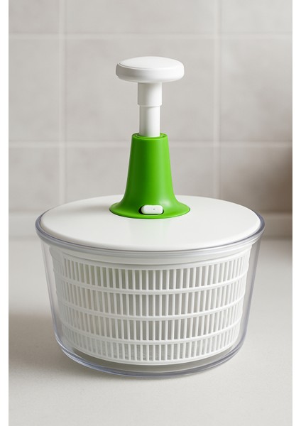 Büyük Boy Salata Kurutucu – Pompalı Döner Mekanizma – Pratik Sebze & Marul Kurutma Haznesi