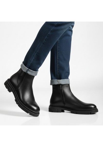 Hakiki Deri Erkek Çift Fermuarlı Kauçuk Taban Günlük Bot modelleri