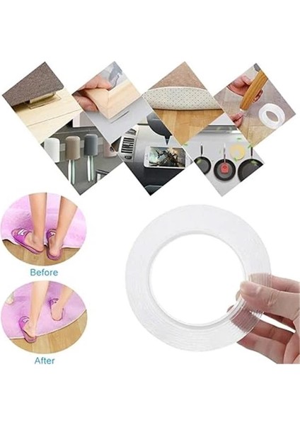 Şeffaf Çift Taraflı Nano Bant Kuvvetli Silikon Jel Yapıştırıcı 3 Metre