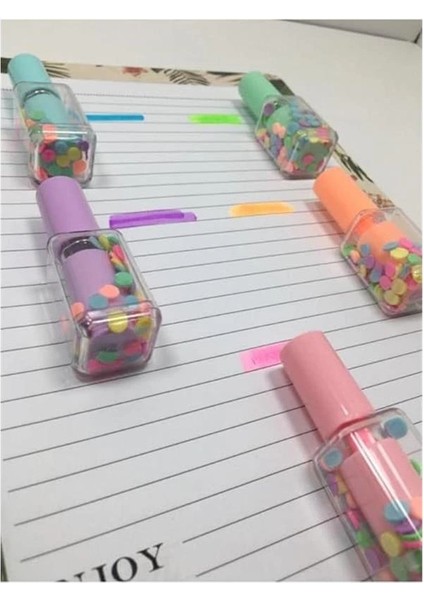 Havuç ve Oje Şekilli Fosforlu Kalem Seti, Çok Renkli 2934 Toplam 11 Emojili Kalem