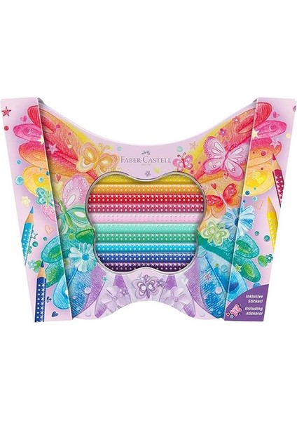 Faber-Castell Sparkle Boya Kalemi, 20’li, Kelebek Şeklinde Metal Kutu, Efektli ve Pastel Renkler